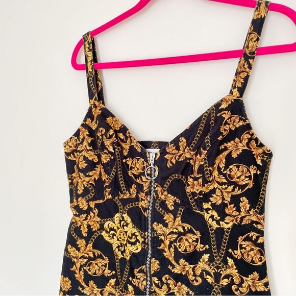 Topshop Chain Print Black Denim Dress Zipper Front - Picture 4 of 6